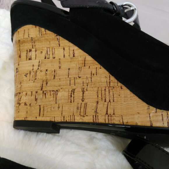 Y2K Franco Sarto Roxanne Peep Toe Wedge Heels US 10 Black Suede - Picture 10 of 12